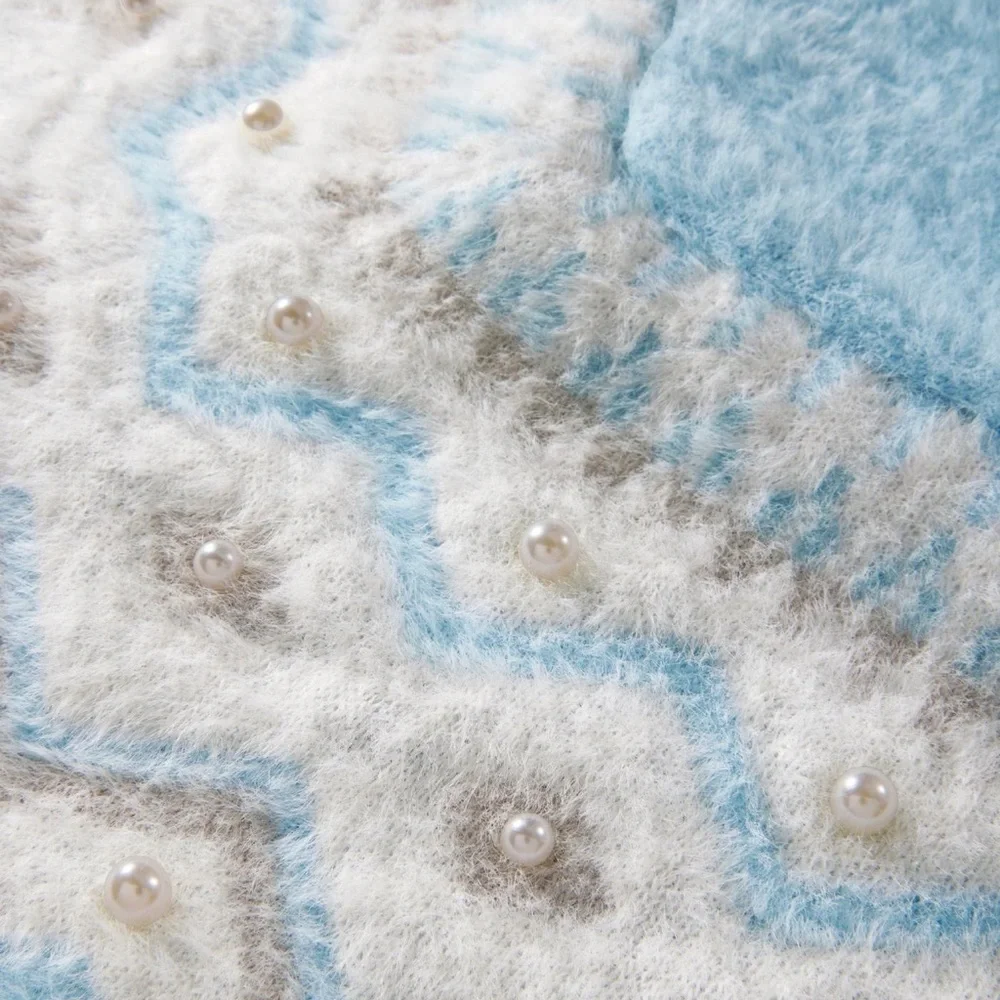 💕New Listing💕Boston proper Plush Fair Isle Pearl Embellished Poncho new XS - Picture 4 of 7